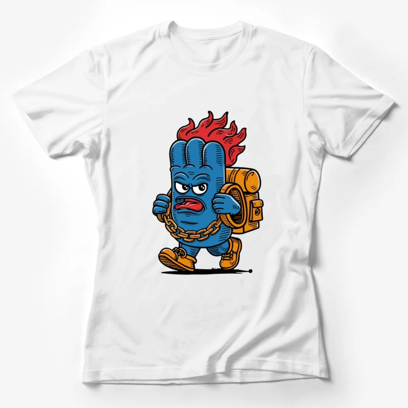 cartoon character blue monster backpack flames gold chain graffiti style urban art masco Female T-Shirt