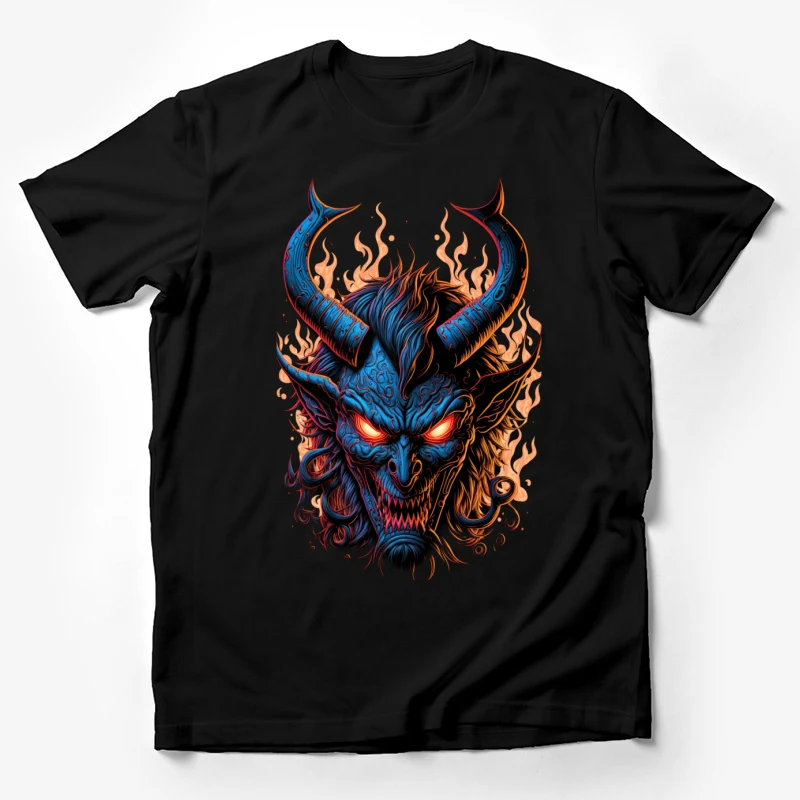 Demon horns fire fantasy art mythical creature dark art blue monster evil Male T-Shirt