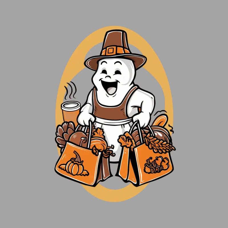 cartoon character Thanksgiving pilgrim hat shopping bags autumn groceries pumpkin harves Male T-Shirt