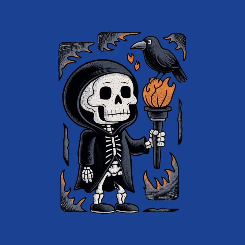 Halloween skeleton crow torch cartoon spooky gothic Male T-Shirt