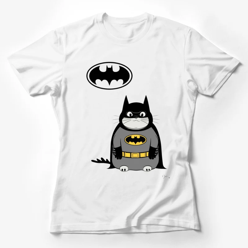 Batman cat cartoon superhero humor parody logo illustration Female T-Shirt