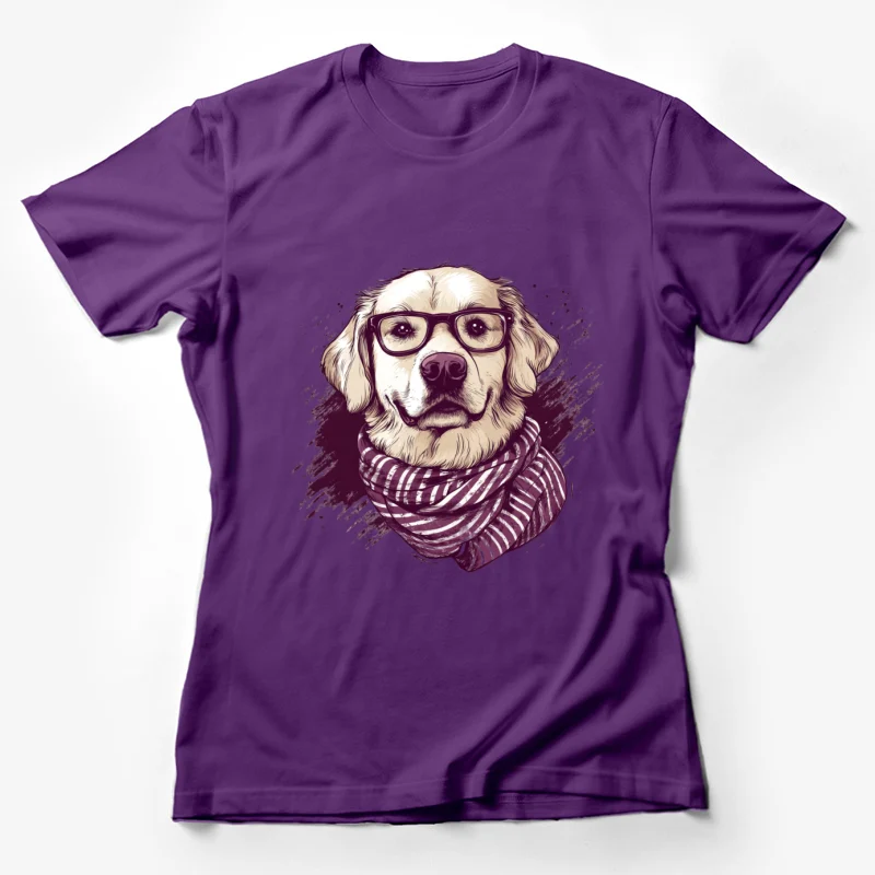 dog glasses scarf illustration hipster golden retriever stylized T-shirt Female T-Shirt