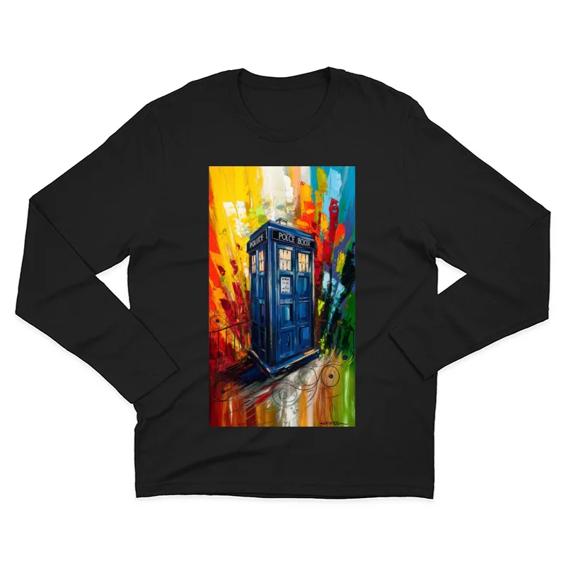 Vibrant TARDIS: Doctor Who's Time Machine in Abstract Art Male Long Sleeve T-Shirt