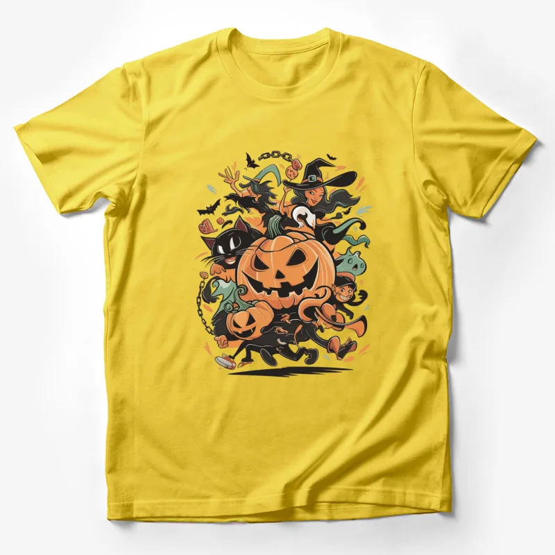 Halloween pumpkins witch spooky cartoon illustration bats ghosts Male T-Shirt