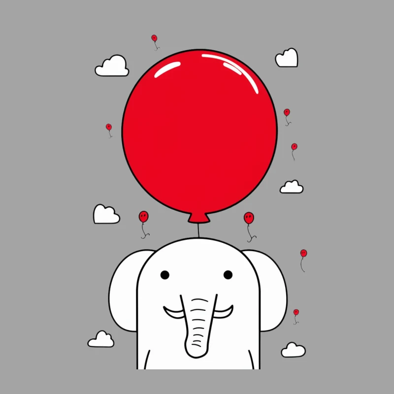 elephant balloon cartoon red clouds cute illustration Male T-Shirt