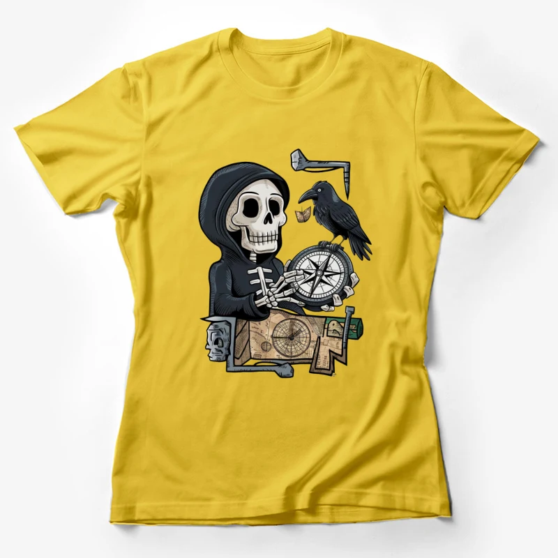 skull grim reaper compass raven nautical gothic illustration dark Female T-Shirt