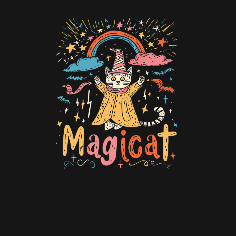 illustration cat magic whimsical rainbow stars colorful cartoon Female T-Shirt