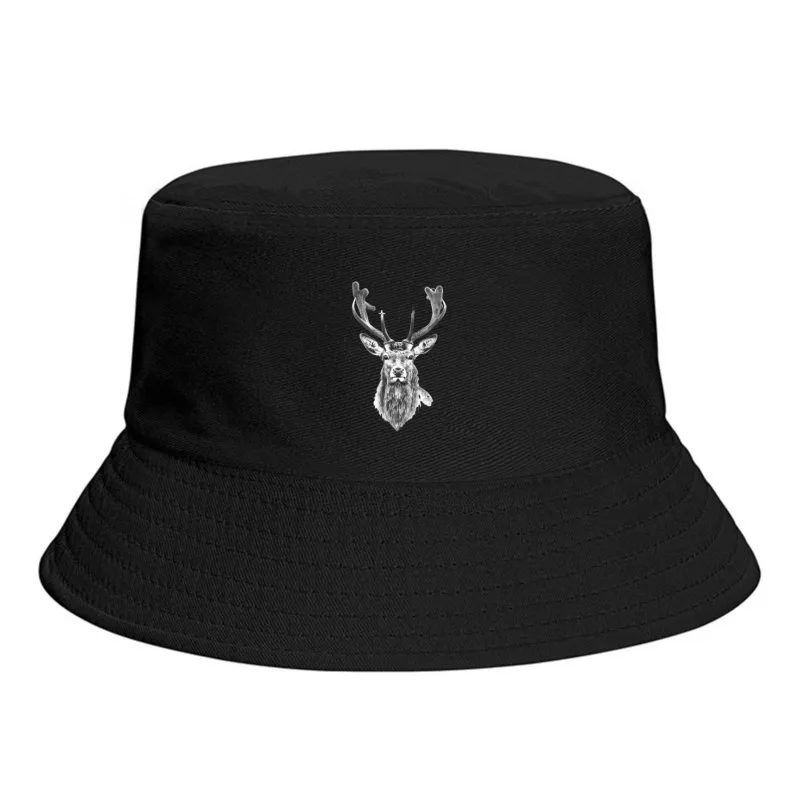 Majestic Deer Portrait: Wildlife Sketch in Black and White Bucket Hat