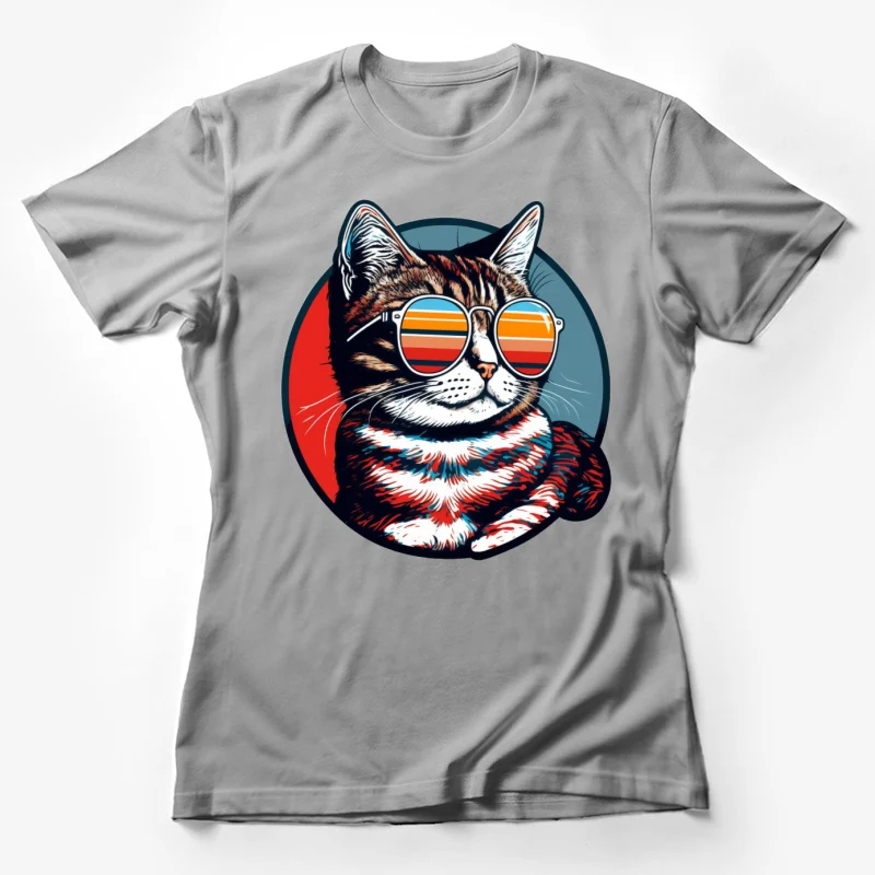 Cat sunglasses cool retro stylized illustration animal pop art Female T-Shirt