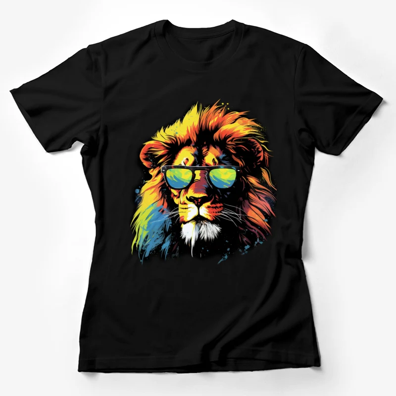 lion sunglasses colorful pop art animal portrait artistic cool vibran Female T-Shirt