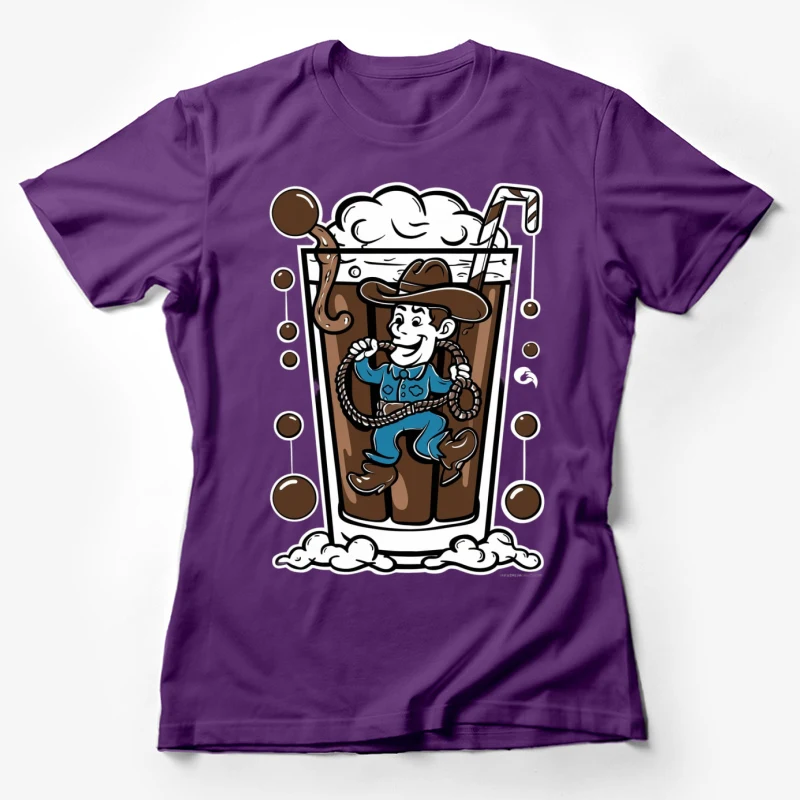 cartoon root beer float cowboy ice cream soda illustration drink vintage style masco Female T-Shirt