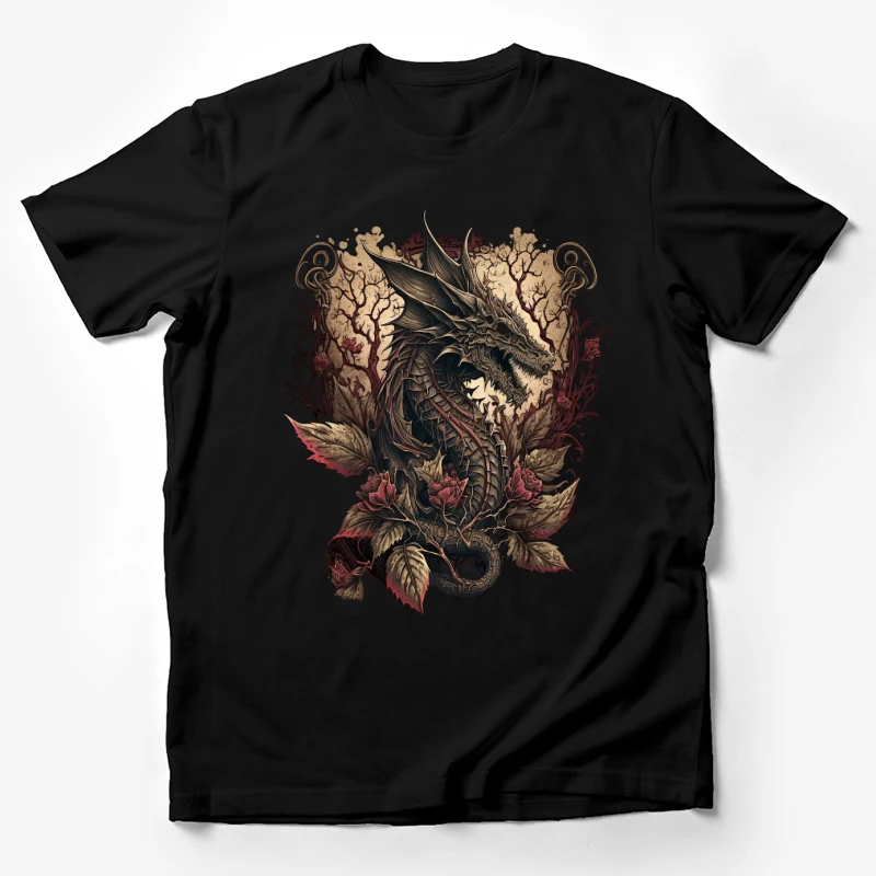 Dragon fantasy art autumn leaves dark fantasy mythical creature intricate design gothic Male T-Shirt