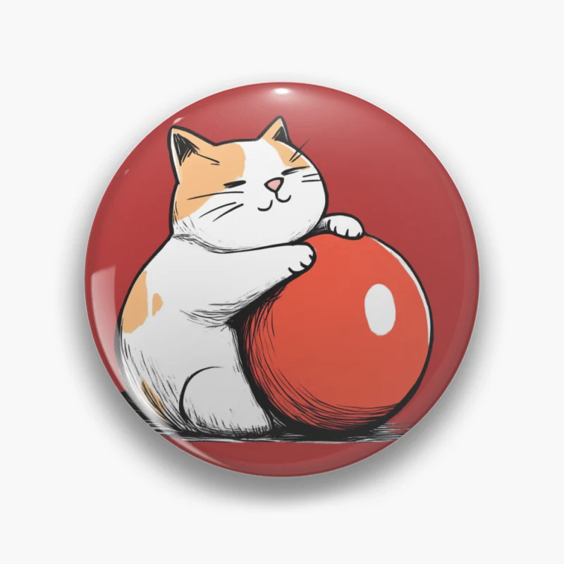 Cute Cartoon Cat Hugging Red Ball Pin