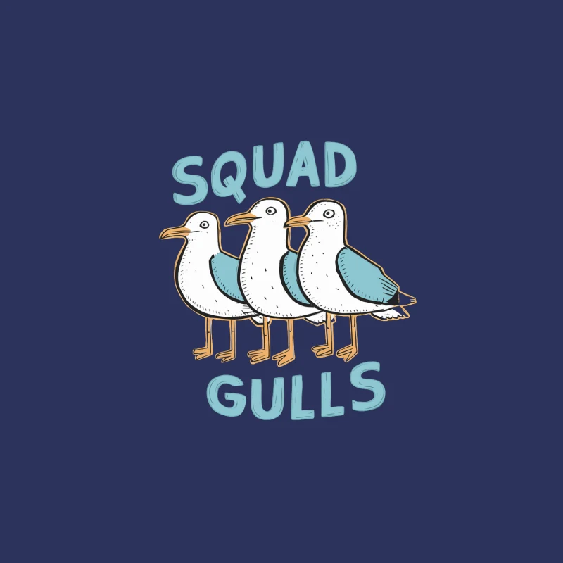 seagulls cartoon illustration birds squad text humor beach Male T-Shirt