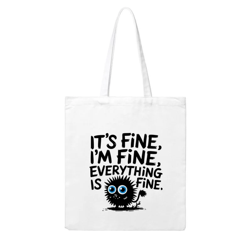Ironic Motivational Quote with Cute Monster Cotton Tote Bag