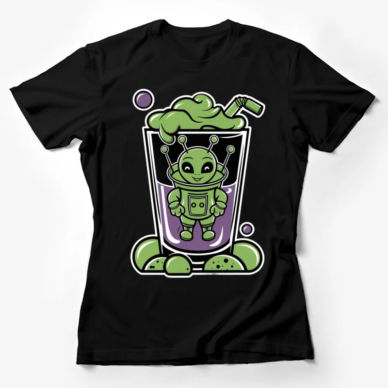 lien cocktail cartoon green purple cute drink space Female T-Shirt