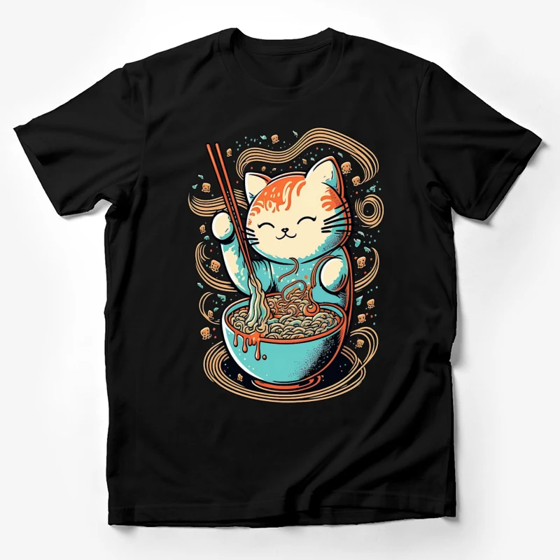 Cat ramen bowl chopsticks kawaii food illustration anime style cute character Male T-Shirt