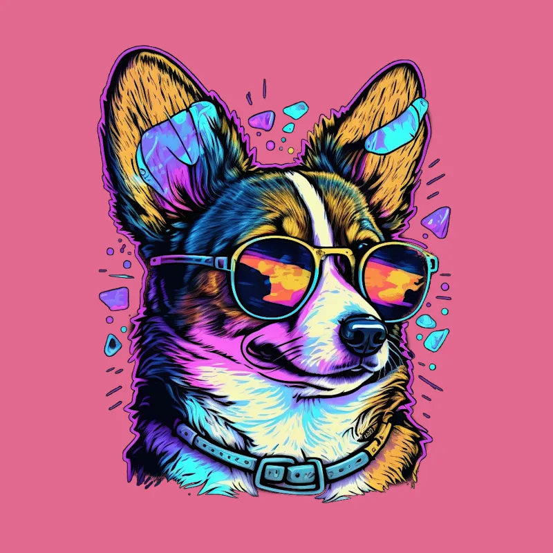 Colorful dog corgi sunglasses pop art illustration cool pet vibrant colors animal portrait Female T-Shirt