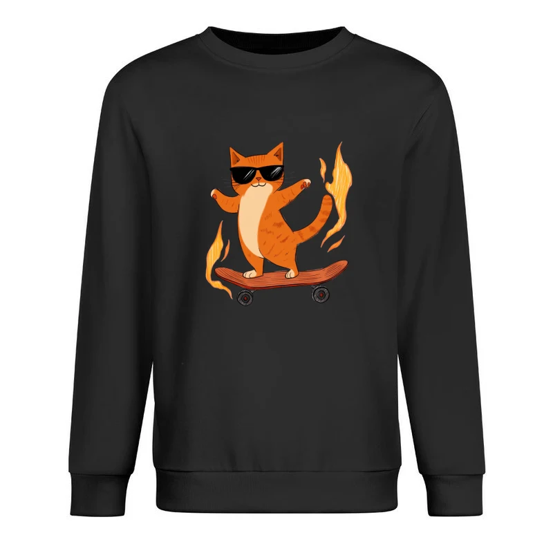 Cool Cartoon Cat Skateboarding with Flames Male Pullover Sweatshirt