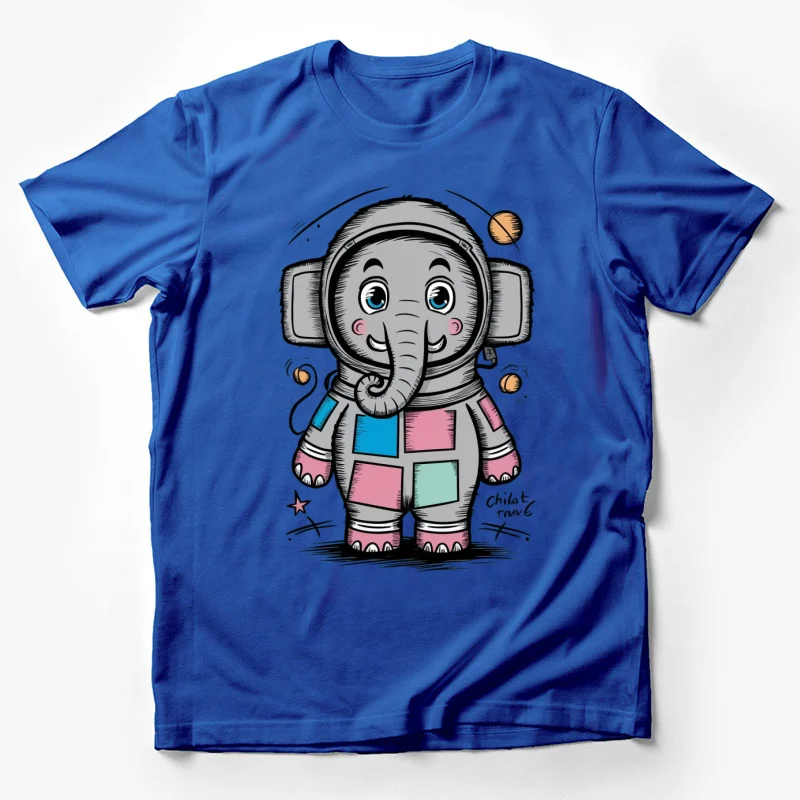 cartoon elephant astronaut cute colorful space illustration whimsical Male T-Shirt