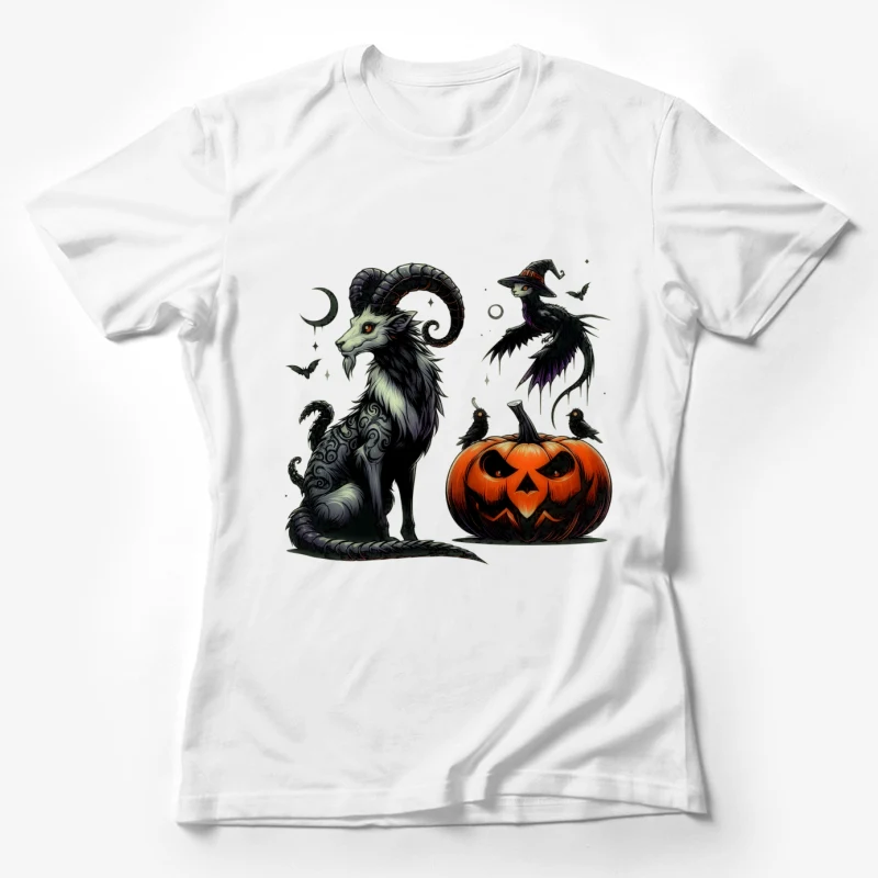 halloween spooky gothic pumpkin witch cat bat dark fantasy Female T-Shirt