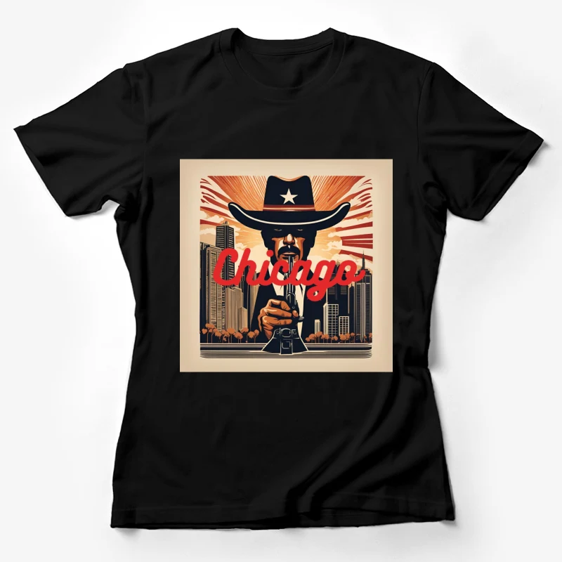 Chicago poster art cowboy skyline retro style urban illustration american Female T-Shirt