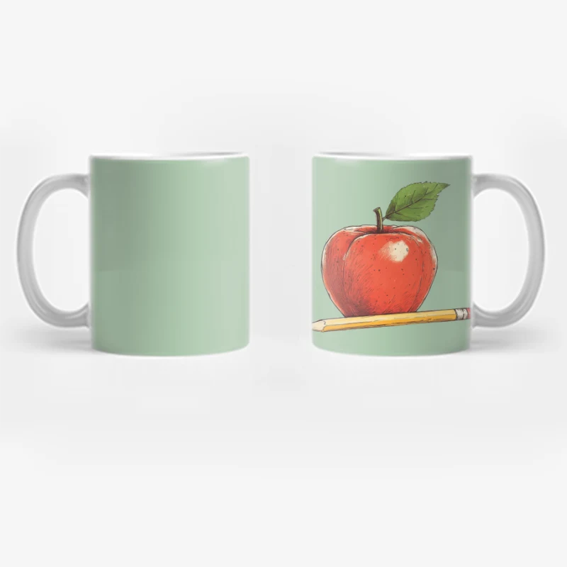 Educational Still Life: Apple and Pencil Illustration Coffee Mug