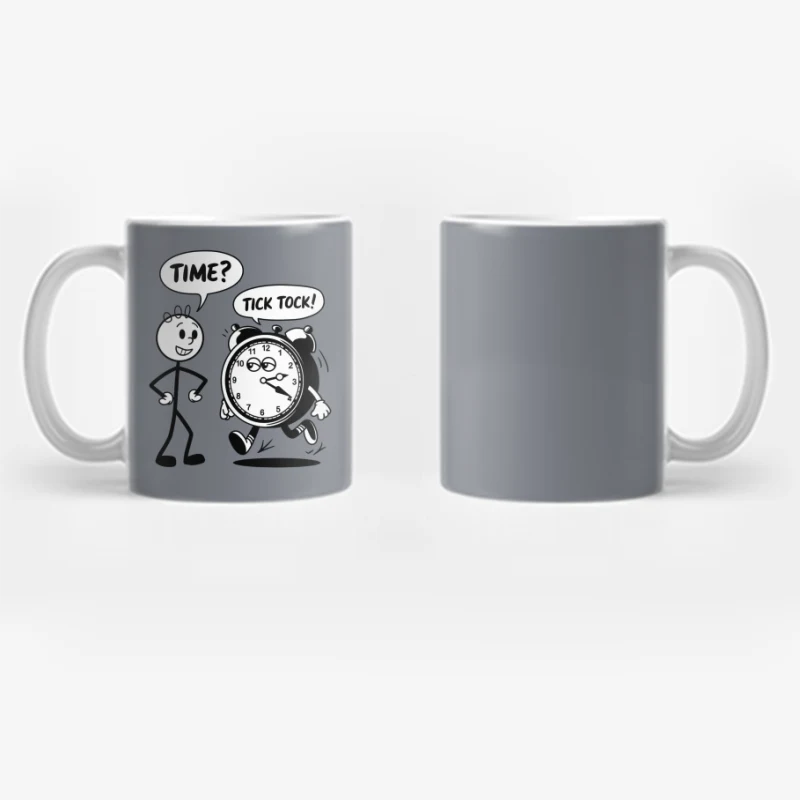 Humorous Cartoon Clock Time with Stick Figure Coffee Mug