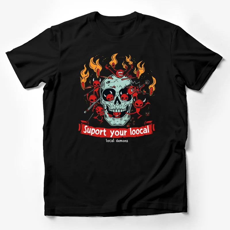 skull flames cartoon illustration red demons local suppor Male T-Shirt