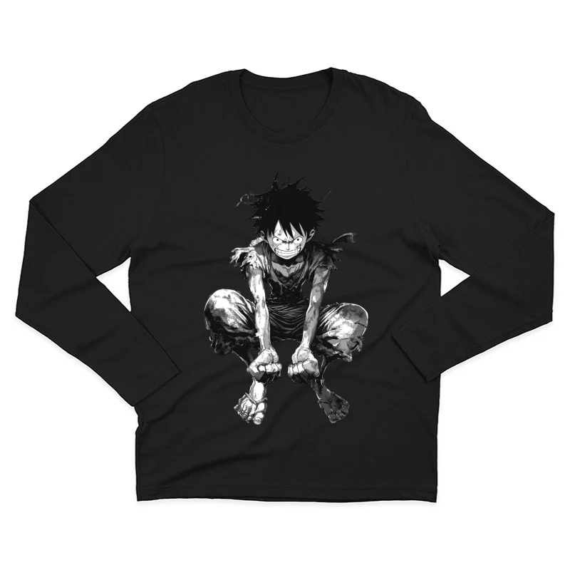 Gritty Manga Hero: Resilient Warrior in Tattered Garb Male Long Sleeve T-Shirt