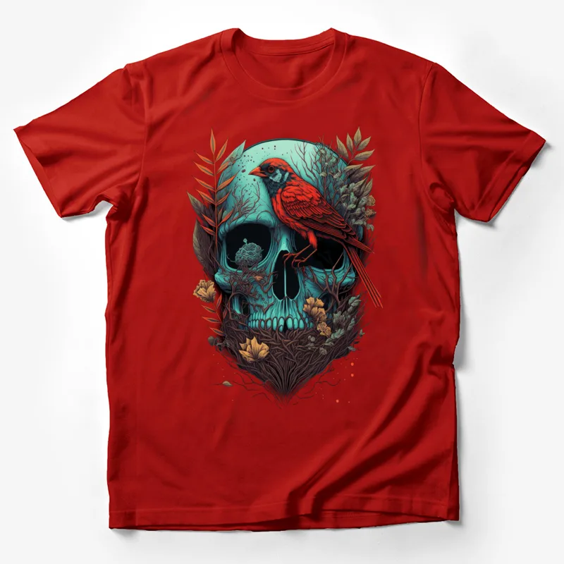 Skull cardinal bird nature gothic illustration dark fantasy surreal art flora and faun Male T-Shirt