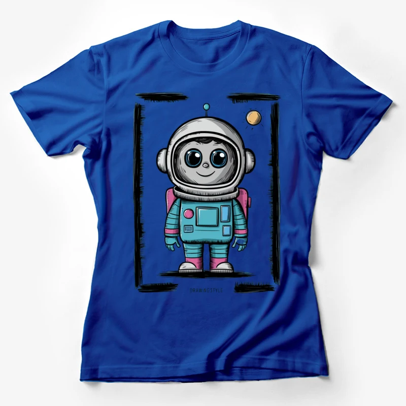 stronaut cartoon cute space suit childlike drawing style illustration colorful Female T-Shirt