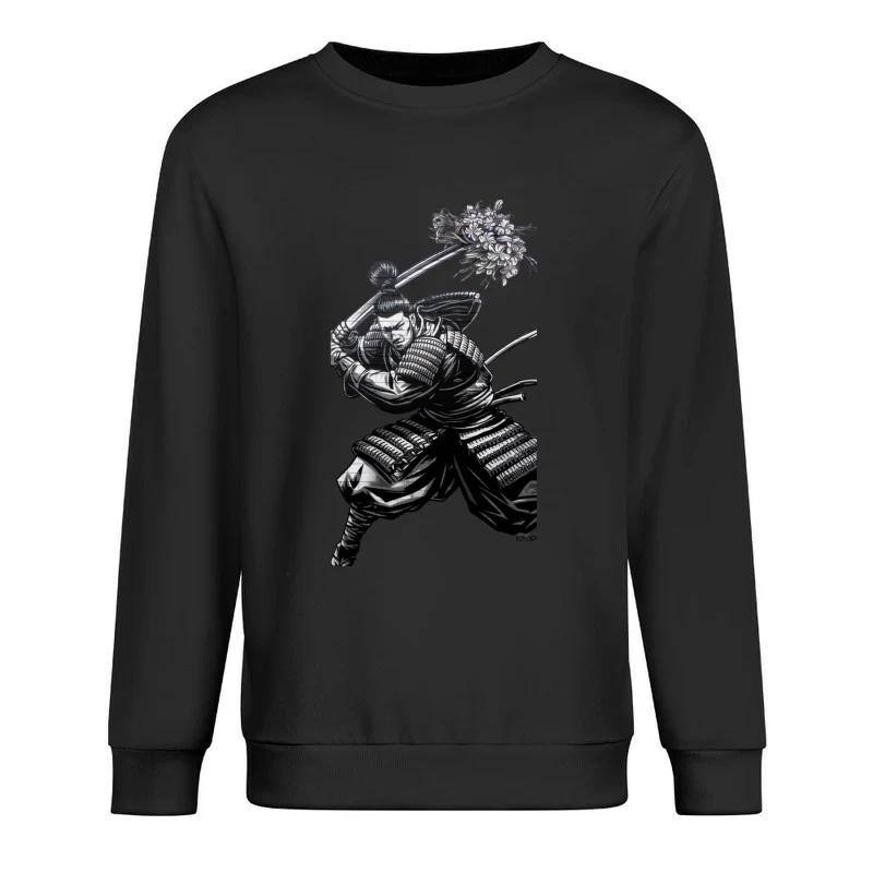 Japanese Samurai Warrior with Sword and Flower Male Pullover Sweatshirt