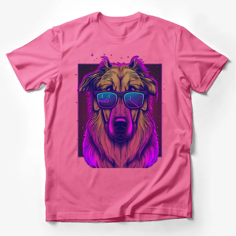 Dog sunglasses neon colors artistic retro synthwave animal portrait digital ar Male T-Shirt