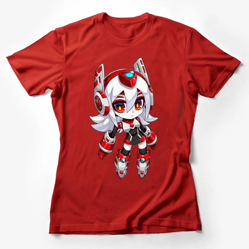 Girl science fiction cute red and white mech Female T-Shirt