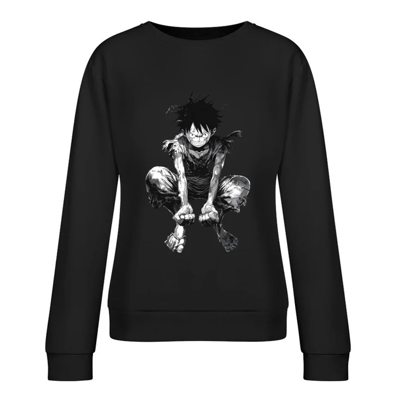 Gritty Manga Hero: Resilient Warrior in Tattered Garb Female Pullover Sweatshirt