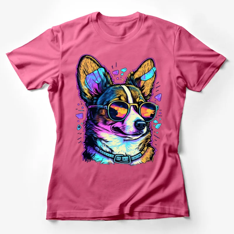 Colorful dog corgi sunglasses pop art illustration cool pet vibrant colors animal portrait Female T-Shirt