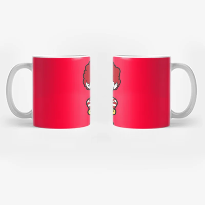 Cartoon Clown Mascot in Yellow Outfit with Red Hair Coffee Mug