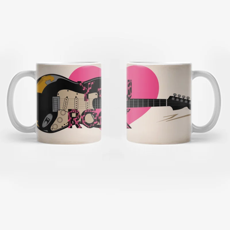 Vintage Rock Love: Electric Guitar with Heart Coffee Mug