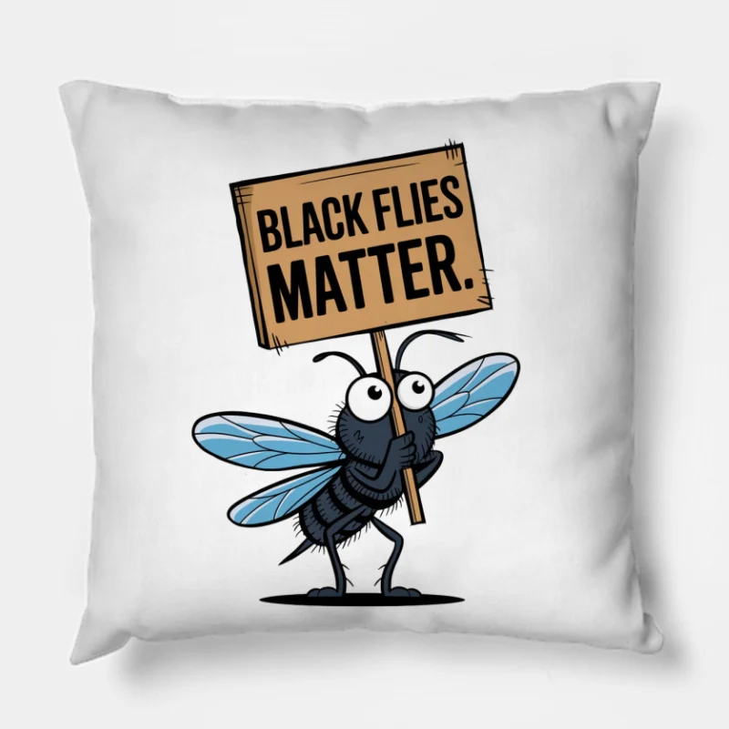 Cartoon Fly Holding "Black Flies Matter" Protest Sign Throw Pillow