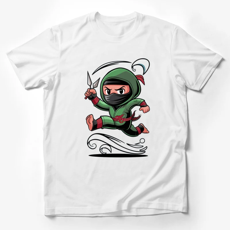 ninja cartoon character green outfit kunai running action animated Male T-Shirt