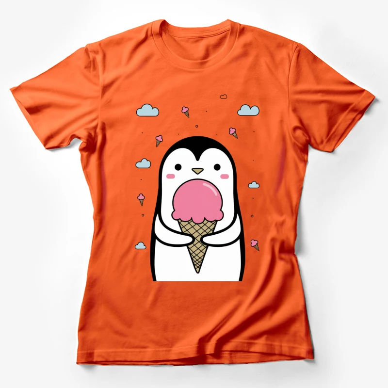 penguin ice cream cartoon cute clouds kawaii summer Female T-Shirt