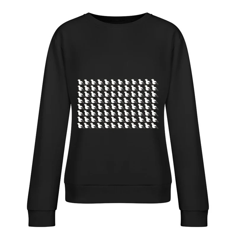 Minimalist Seagull Pattern: Repetitive Black and White Bird Illustration Female Pullover Sweatshirt