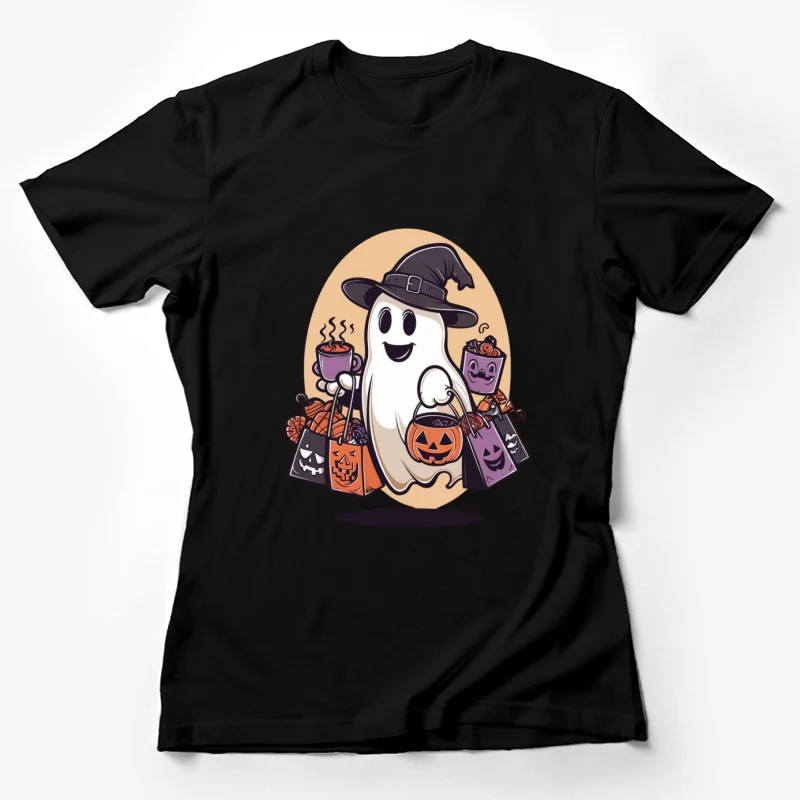 Halloween ghost pumpkin trick-or-treat witch hat coffee cartoon Female T-Shirt