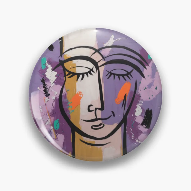 Colorful Cubist Portrait: Abstract Modern Face Pin