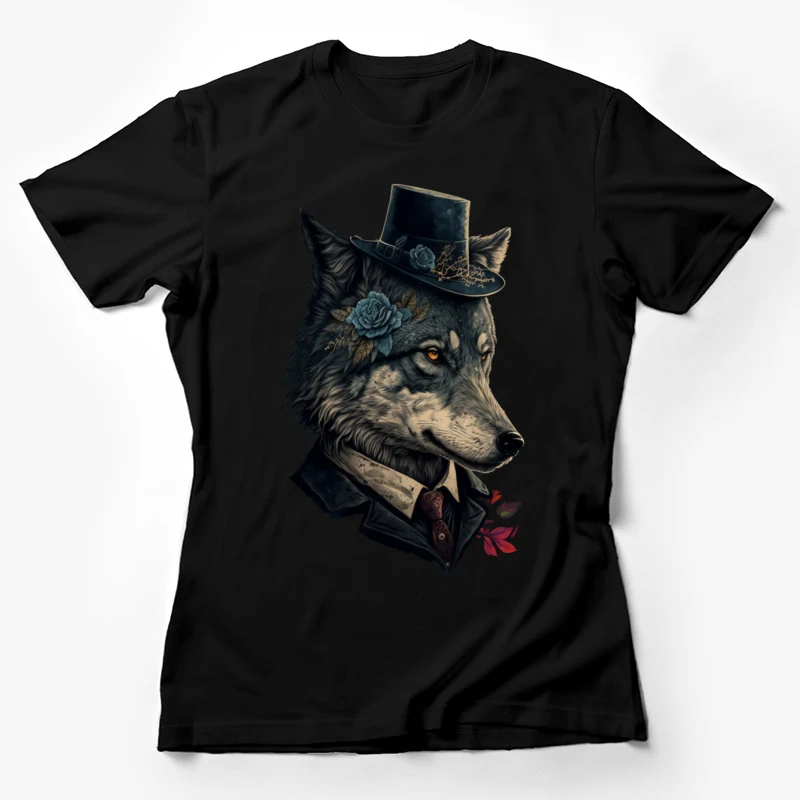 Wolf top hat art fantasy Female T-Shirt