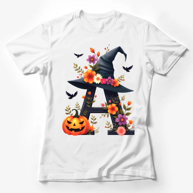 Halloween witch hat jack-o-lantern flowers birds autumn decorative festive Female T-Shirt