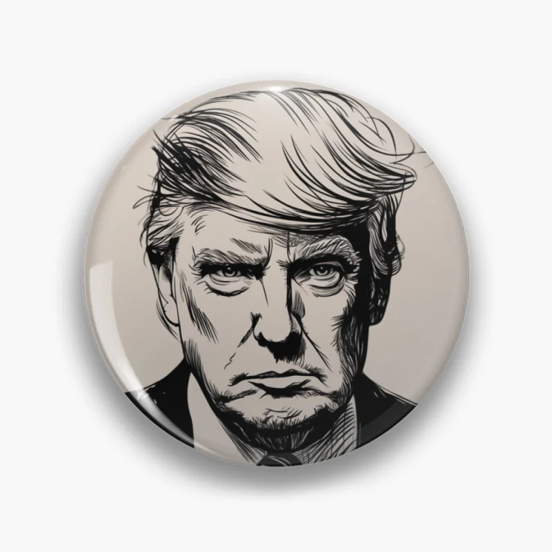 Black and White Portrait Sketch with Suit and Tie Pin