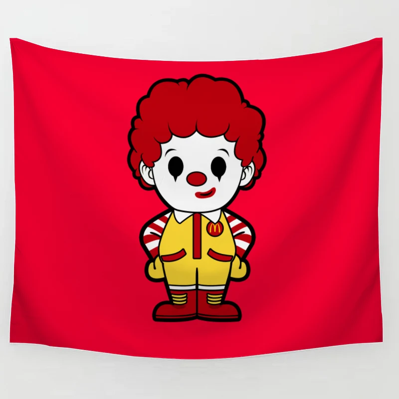 Cartoon Clown Mascot in Yellow Outfit with Red Hair Tapestry