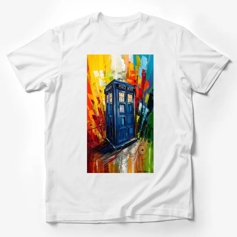 Vibrant TARDIS: Doctor Who's Time Machine in Abstract Art Male T-Shirt